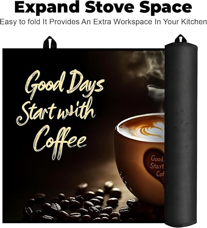 Heat-Resistant Glass Stove Top Cover with Anti-Slip Rubber Coating – Electric Stove Protector, Scratch-Resistant, Counter Space Decor Mat (coffee cup, 28.5"L x 20.5"W)