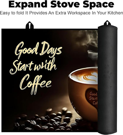 Heat-Resistant Glass Stove Top Cover with Anti-Slip Rubber Coating – Electric Stove Protector, Scratch-Resistant, Counter Space Decor Mat (coffee cup, 28.5"L x 20.5"W)