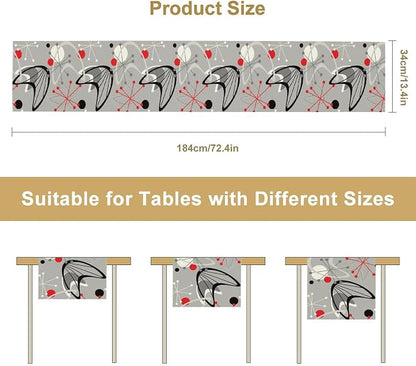 Mid Century Table Runner，Mid Century Modern 1950 Style Vintage Retro Atomic Style Print Table Runners for Party Kitchen Dining Banquet 13x36Inch