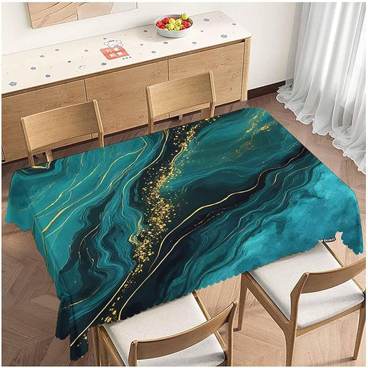 Tablecloth Marble Green, Abstract Liquid Marble Gold Green Rectangular Table Cover Kitchen Table Cloth for Dining Hotel Coffee Parties Tabletop Decoration, 52x70 Inch