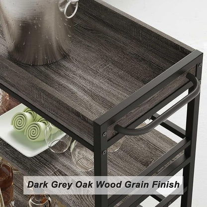 Bar Cart, Home Bar Serving Cart on Wheels, Mobile 3 Tier Liquor Beverage Carts with Wine Rack and Glass Holder (Grey Oak)