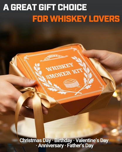 Electric Whiskey Smoker Kit with Adjustable Smoke Levels ＆ LED Timer Ring, Rechargeable Cocktail Smoker Kit with 6 Wood Chips, Old Fashioned Smoker Kit, Bourbon Gifts for Men, Dad, Husband, Black