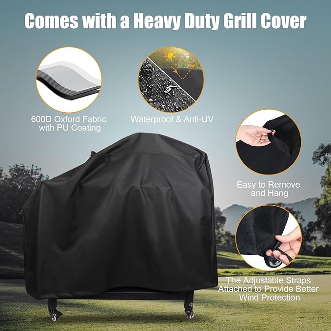 Universal Grill Stand for Ninja Woodfire Outdoor Grills,Portable Foldable Grill Cart Table for XSKUNSTAND OG700 OG800 OG900 OO101 SER Smoker Pizza Oven Accessories with 4 Wheels & Cover