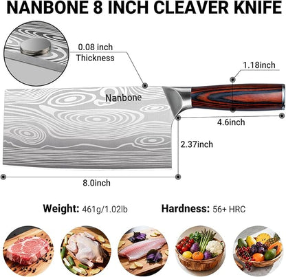 Meat Cleaver Knife Ultra Sharp Kitchen Knife 8 Inch, High Carbon Stainless Steel Butcher Knife with Wooden Handle, Chinese Cleaver for Meat Cutting Vegetable Slicing Perfect Birthday Gifts