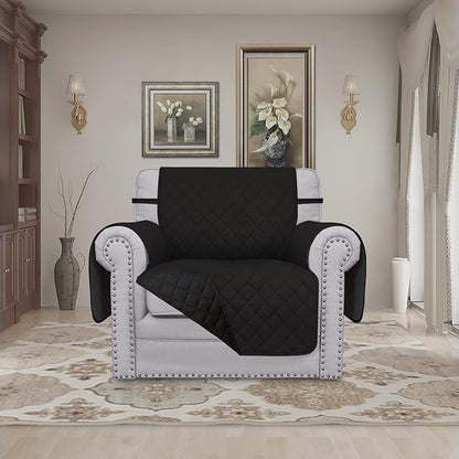 Easy-Going Chair Sofa Slipcover Reversible Sofa Cover Water Resistant Couch Cover Furniture Protector Cover with Elastic Straps for Pets Kids Children Dog Cat (Chair, Black/Black) | Machine Washable Slipcover For Dogs, Water Resistant Furniture Mat For...