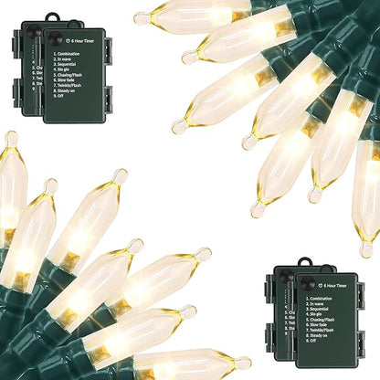 Battery Operated String Lights - 4 Pack Total 66ft 200 LEDs Warm White Christnas Lights with Timer, 8 Modes Waterproof Twinkle Lights for Indoor Outdoor Xmas Tree Wreath Party Holiday Decorations