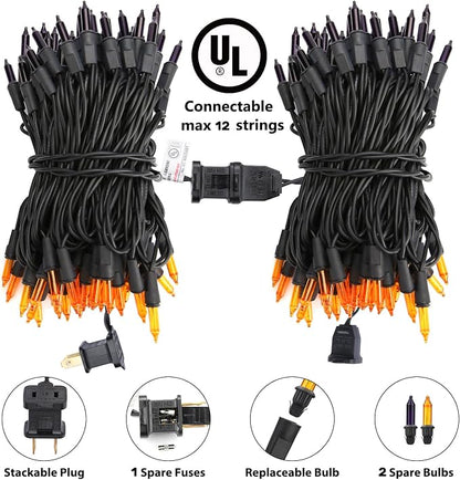 Orange & Purple Halloween Lights, 12.5ft 50 Count Incandescent String Light | UL Certified Connectable Mini Bulbs String Lights for Outdoor, Indoor, Garden, Porch, Party, Home, Halloween Decor