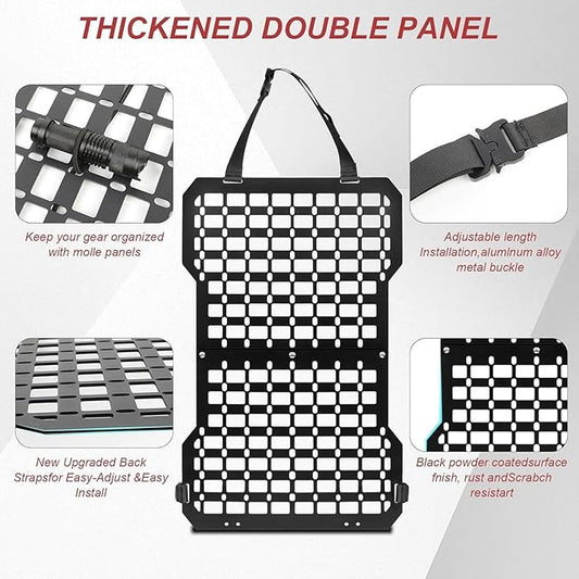 Rigid Molle Panels for Vehicles Truck Mount Rack Panel Tactical Seat Back Organizer Adjustable with 3 Storage Bag