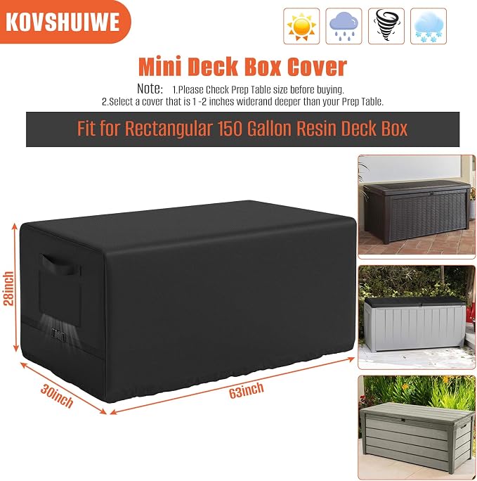 Patio Deck Box Storage Cover 63"L x 30"W x 28"H for 150-230 Gallon Box | Heavy Duty 600D Polyester Oxford, Tear Resistant Rectangular Fire Pit Table Covers, Rectangular Storage Bench Covers