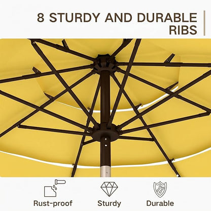 Kingdura 10ft 3-Tier Patio Umbrella with Solar Lights, Table Umbrella Outdoor Patio with Easy Crank & Tilt, 8 Sturdy Ribs, UV Protection, 32 LED Lights for Deck, Poolside, Market (Yellow)
