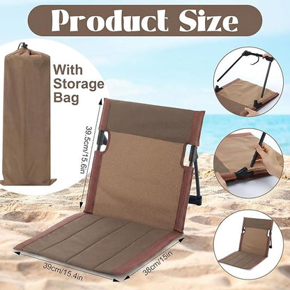 Karenhi 2 Pcs Foldable Poolside Beach Chairs for Edge of Pool Portable Beach Chairs Folding Pool Seats with Back Support Carry Bag for Adults Traveling Camping Picnic Lawn (Brown)