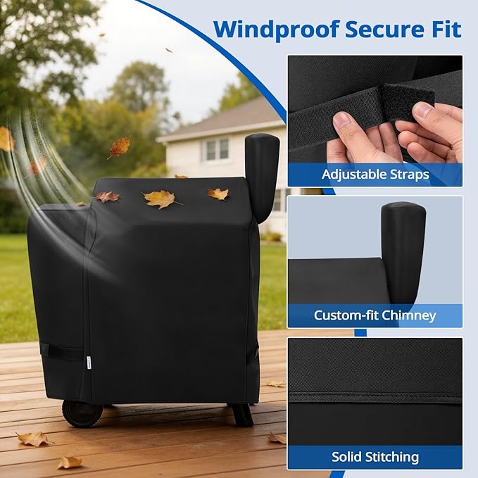 SunPatio Outdoor Heavy Duty Waterproof Wood Pellet Grill and Smoker Cover, UV Resistant Full Length BBQ Cover Compatible with Traeger 22 Series, Lil' Tex Grill and More, All Weather Protection