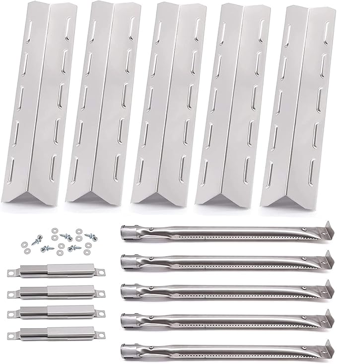 Hiorucet Grill Replacement Parts for Kenmore 5 Burner 146.47468610, 146.23680310, 146.47469610, Kenmore 4 Burner 146.34611410, 146.34611411, Stainless Steel Heat Plate, Pipe Burner, Carryover Tube.