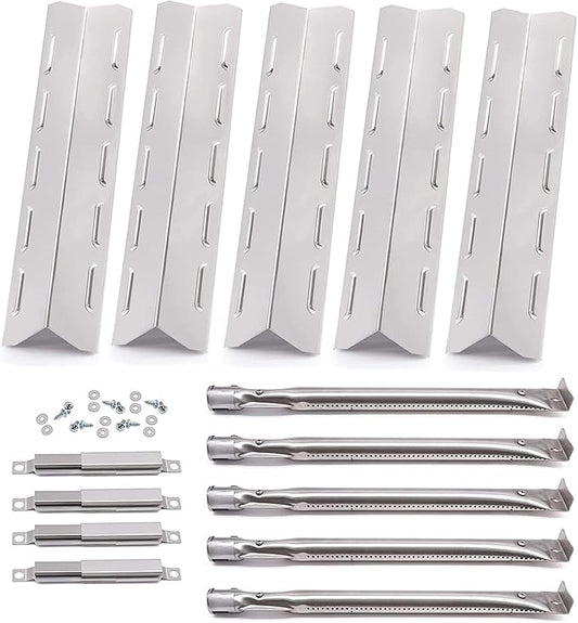 Hiorucet Grill Replacement Parts for Kenmore 5 Burner 146.47468610, 146.23680310, 146.47469610, Kenmore 4 Burner 146.34611410, 146.34611411, Stainless Steel Heat Plate, Pipe Burner, Carryover Tube.