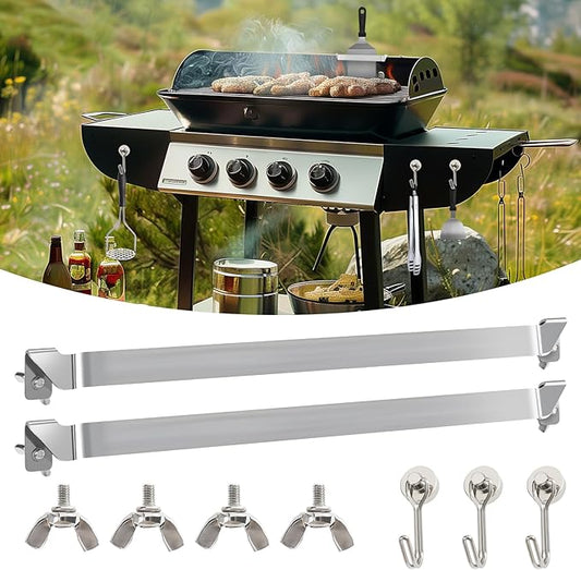Belle&Beau 6.3 Inch Griddle Spatula Holder, 2 Pack Stainless Steel Grill Barbecue Tool Rack with 3 Magnetic Hooks, Griddle Accessories for Blackstone Flat Top Griddle and Other Grill Griddles