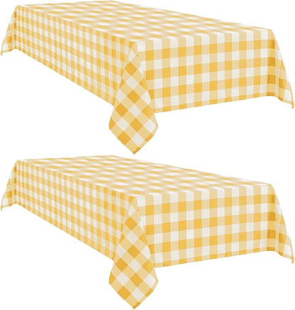 Softalker Gingham Checkered Tablecloth Rectangle - Outdoor Waterproof Buffalo Plaid Table Cloth, Stain Resistant Washable Table Cover for Picnic, Camping - Yellow and White, 2 Pack - 60 x 120 Inch