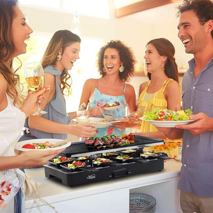 Artestia Indoor Electric Party Grill for 6–8 People, 1700W Korean BBQ Table Grill & Raclette Cheese Melting Grill, Nonstick & Granite Plates, Adjustable Temperature for Family & Party Use