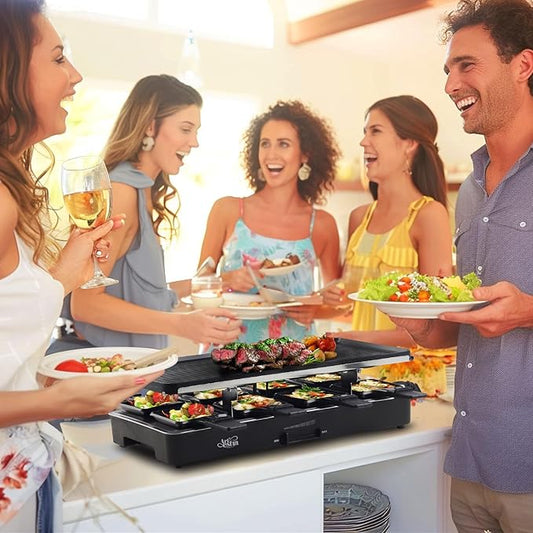Artestia Indoor Electric Party Grill for 6–8 People, 1700W Korean BBQ Table Grill & Raclette Cheese Melting Grill, Nonstick & Granite Plates, Adjustable Temperature for Family & Party Use