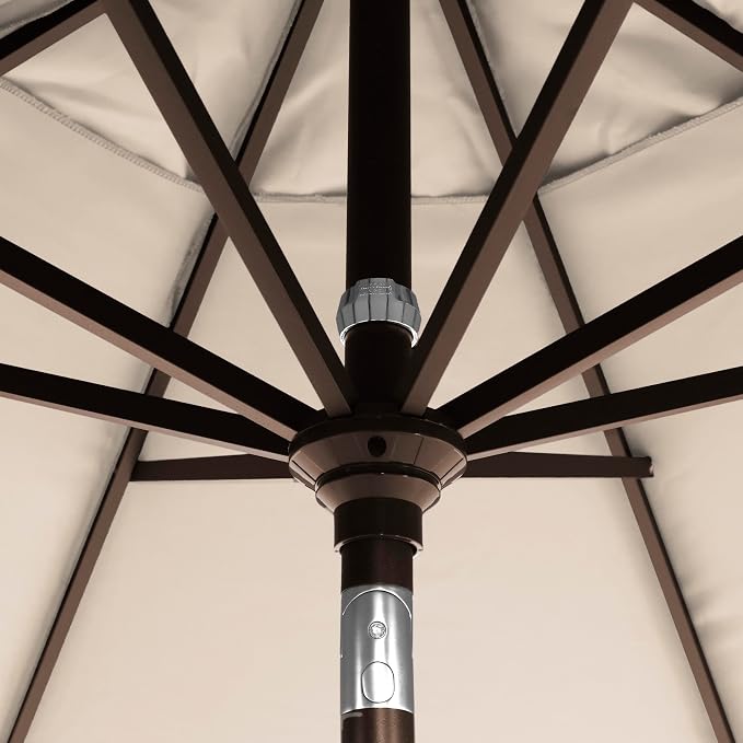 California Umbrella 12-Year-Non-Fading, 9Ft Premium Sunbrella Patio Umbrella, Hand-Crank, Button-Tilt, Bronze Frame, Beige Fabric
