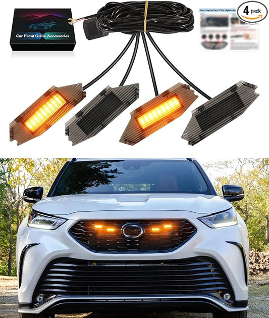 LED Front Grill Lights for Toyota Highlander XSE 2020-2025 2026, Yellow | Highlander XSE Raptor Grille Lights, Upgrade Highlander XSE LED Lights, Snap-in Installation, OEM Style, Off-road Driving