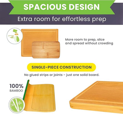 Bamboo Cutting Board – 15 Inch Wood Cutting Boards for Kitchen with Glue-Free Surface™ & Juice Groove – Non-Toxic, FSC-Certified, Durable Wooden Chopping Board - Rectangle