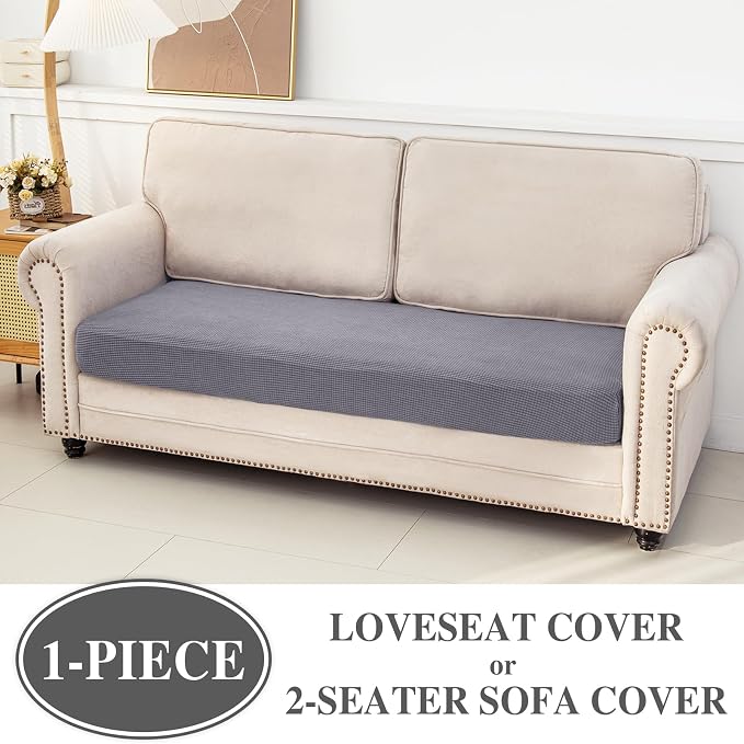 LA MEACK Couch Cushion Cover Loveseat Cover or 2 Seat Sofa Cover Washable Stretch Sectional Sofa Slipcover(1 Piece for Loveseat or Sofa 2-Seater, Light Grey)