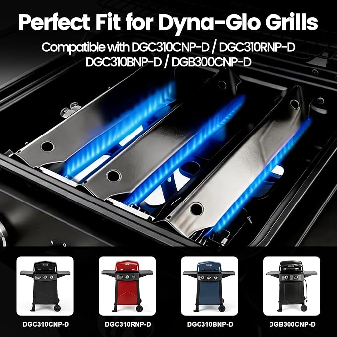 Utheer Grill Parts Heat Plates Replacement for Dyna-Glo DGC310CNP-D 3-Burner Propane Gas Grill, Porcelain Steel Heat Shield Tent Flavor Bars Flame Tamer Parts, 3 Pack
