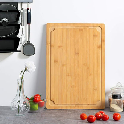 Extra Large Cutting Board, 17.6" Bamboo Cutting Boards for Kitchen with Juice Groove and Handles Kitchen Chopping Board for Meat Cheese board Heavy Duty Serving Tray, XL, Empune (Pack of 2)