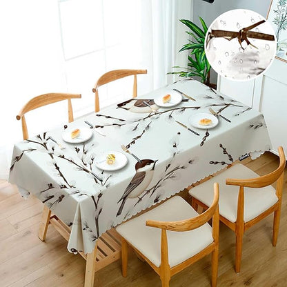 Swono Bird Tablecloth Willow Branches and Birds Chickadee Decorative Oblong Table Cover for Kitchen, Dining, Party Banquet and Holiday Tablecloth, 52x70 Inch(4-6 Seats)