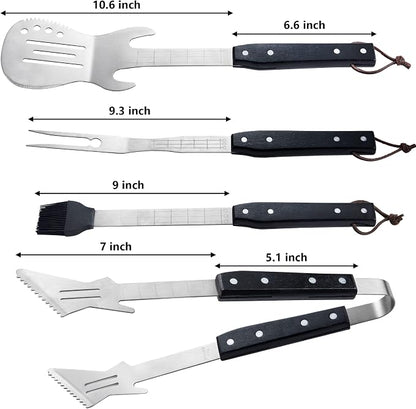 Gifts for Men - BBQ Grilling Set, 4-Piece Heavy Duty Stainless Steel Barbeque Tools - Unique Gifts for Dad, Father, Music Lovers, Perfect Barbecue Accessories for Indoor & Outdoor Use (Guitar Design)