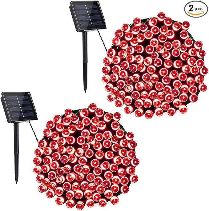 Toodour Solar Christmas Lights Outdoor, 2 Packs Total 144ft 400 LED Solar String Lights with 8 Mode, Outdoor Christmas String Light for Garden, Patio, Fence, Balcony, Xmas Tree Decor - Red