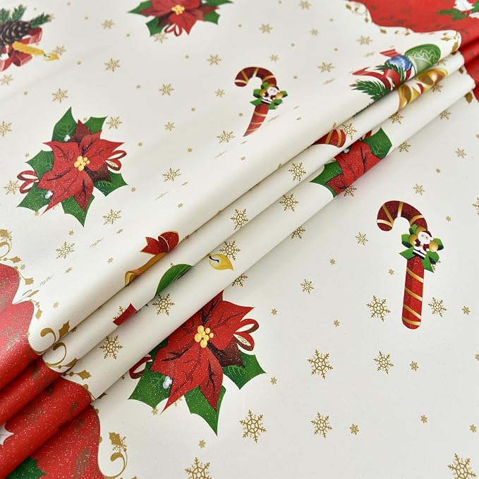 Christmas Tablecloth Heavy Duty Vinyl Red 54x84 inch Square Christmas Table Cloth Reusable Waterproof Foldable Plastic Tablecloths PVC Xmas Table Cover for New Year Party Decor
