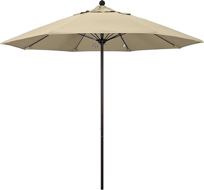 California Umbrella 9' Round Aluminum/Fiberglass Umbrella, Push Open, Bronze Pole, Sunbrella Antique Beige