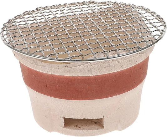 BESPORTBLE Retro Charcoal Bbq Stove Portable Crude Pottery Grill for Outdoor Cooking Durable and Versatile Charcoal Grill with Bbq Net for Tailgating and Backyard Barbecues