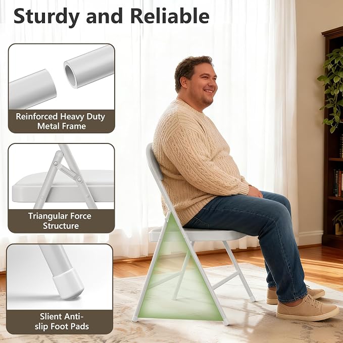 Folding Dining Table Set for 4, 5FT Foldable Plastic Table with Carrying Handle & 4 PU Leather Padded Folding Chairs, Portable Table and Chairs Set for Indoor Outdoor, Party, Wedding, Picnic, Camping