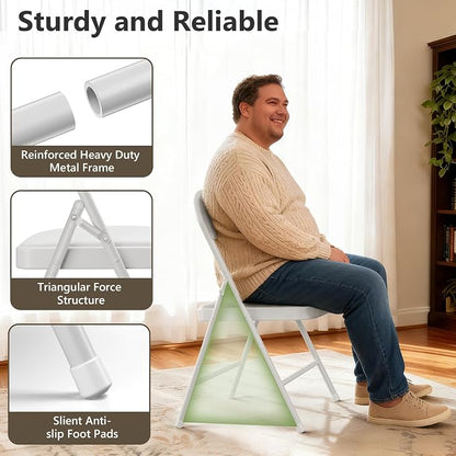 Folding Dining Table Set for 4, 5FT Foldable Plastic Table with Carrying Handle & 4 PU Leather Padded Folding Chairs, Portable Table and Chairs Set for Indoor Outdoor, Party, Wedding, Picnic, Camping
