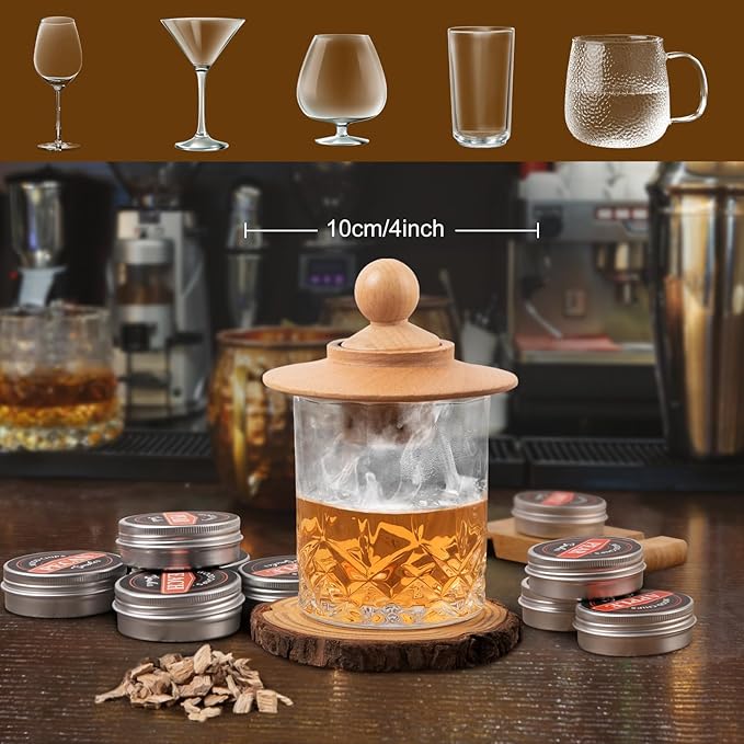 23Pcs Whiskey Smoker Kit with Torch & 6 Wood Chip Flavors,2 Whiskey Glasses, Bourbon,Cocktail Smoker Infuser Kit, Old Fashioned Drink Smoker Kit, Whiskey Valentine's Day Gift for Men, Husband, Him