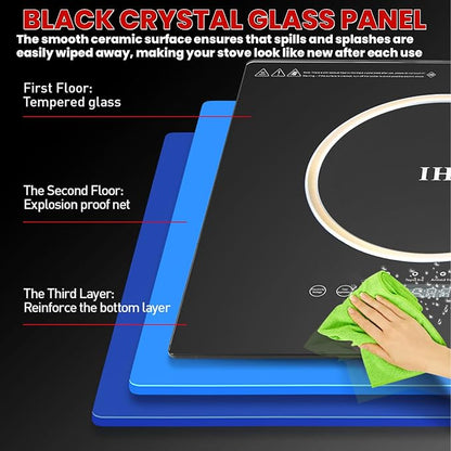 Portable Electric Cooktop, Single Burner Plug in Portable Induction Cooktop, Countertop Ceramic Stove Top with Power Levels and Overheat Protection, Child Safety Lock, Timer, 1800W 110V