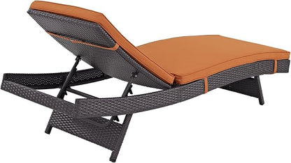 Modway Convene Wicker Rattan Outdoor Patio Chaise Lounge Chairs in Espresso Orange - Set of 4