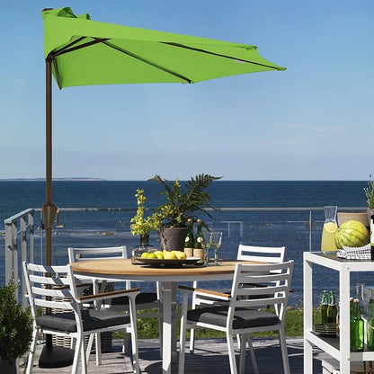 JEAREY 9ft Half Umbrella Outdoor Patio Umbrella Market Umbrellas with Crank, 1/2 Round Wall Umbrella 5 Sturdy Ribs UV Protection for Pool Garden Balcony Deck, Grass Green