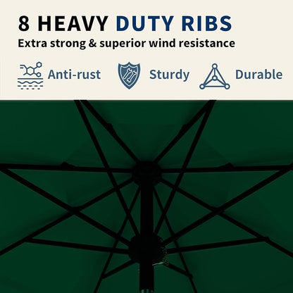 9FT 3 Tiers Patio Umbrella With Auto Tilt And Crank, Outdoor Table Market Umbrella with 8 Sturdy Ribs for Garden, Lawn, Deck, Backyard and Pool