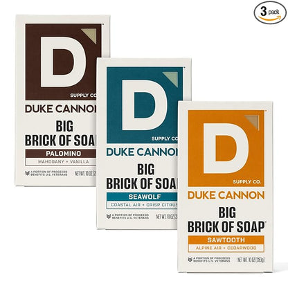 Duke Cannon Big Brick of Soap Variety Pack – Palomino, Seawolf & Sawtooth, Large 10 oz Triple Milled Men’s Bar Soap Set, Long-Lasting Body Soap Bundle