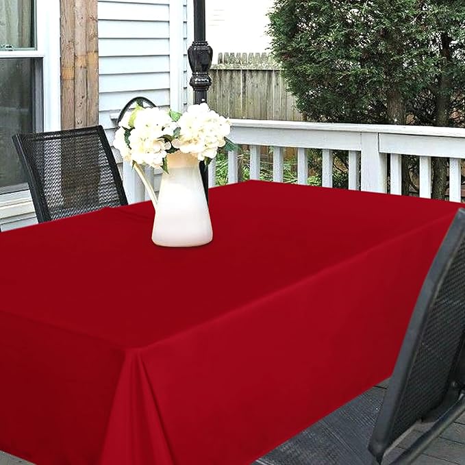 SARAFLORA Outdoor and Indoor Tablecloth -60x102 inch Red, Wrinkle Free Washable Waterproof Table Cloth with Umbrella Hole and Zipper Rectangle Table Cover for Spring/Summer/Patio/Picnic/BBQS/Party