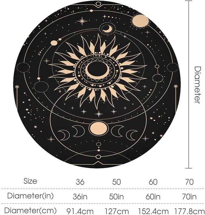 Vintage Tarot Moon Sun Round Tablecloth Moon Phase Star Galaxy Space Esoteric Astrology Table Cloth Water Resistant Wipeable Table Cover for Farmhouse Picnic Party Holiday Kitchen Dinner Table 36"