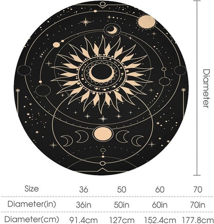 Vintage Tarot Moon Sun Round Tablecloth Moon Phase Star Galaxy Space Esoteric Astrology Table Cloth Water Resistant Wipeable Table Cover for Farmhouse Picnic Party Holiday Kitchen Dinner Table 36"