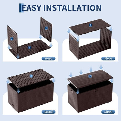 73 Gallon Blow-Molded Outdoor Storage Box, Lockable Storage Chest, Waterproof & UV-Resistant Storage Bin for Patio Cushions, Garden Tools & Pool Accessories, Outdoor Toy Storage Bench, Brown