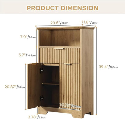 Fluted Buffet Cabinet with Storage, Modern Coffee Bar Cabinet | With Drawer & Adjustable Shelf, Wood Sideboard Cabinet for Kitchen, Bathroom, Entryway and Living Room Natural