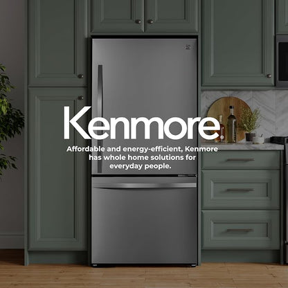 Kenmore 22.3 cu. ft. 31" Bottom Freezer Refrigerator - FPR Stainless Steel | Ice Maker, Adjustable Glass Shelving, Crispers Drawers, LED Lighting, Fingerprint Resistant SS, ENERGY STAR Certified