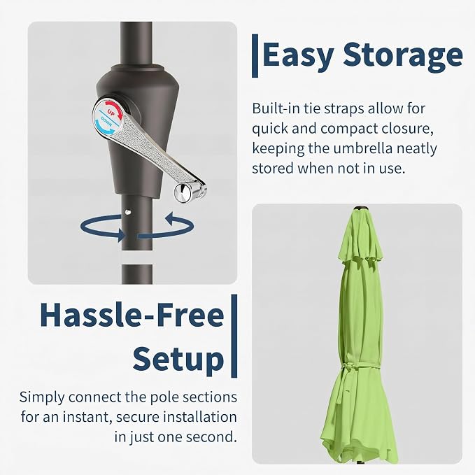 15FT Double Sided Patio Umbrella with Base Included Large Outdoor Market Umbrella with Crank Handle, UV Resistant Canopy, Sturdy Frame for Garden, Poolside, Deck, Apple Green