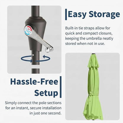 15FT Double Sided Patio Umbrella with Base Included Large Outdoor Market Umbrella with Crank Handle, UV Resistant Canopy, Sturdy Frame for Garden, Poolside, Deck, Apple Green